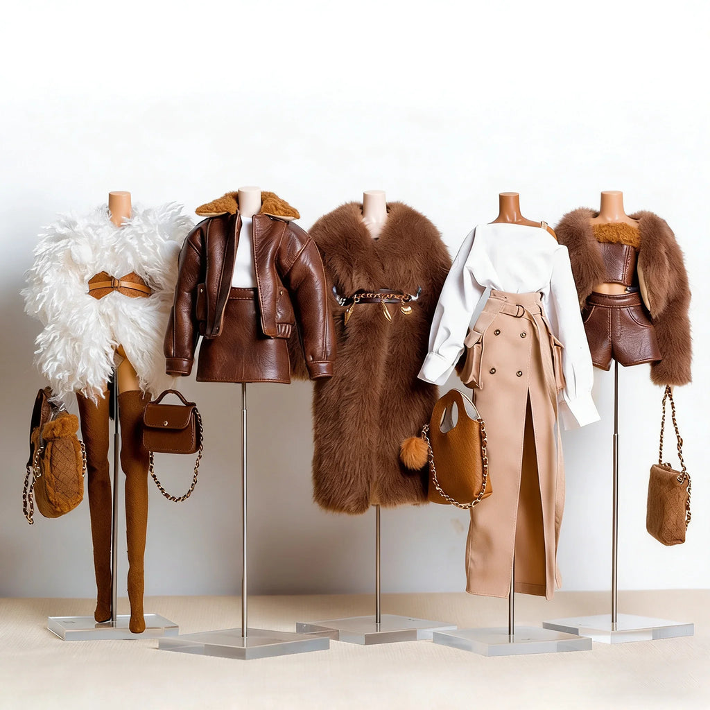 30cm Supermodel Clothes Accessories Winter Retro Jacket/Luxury Fur Fashion Classic Trench Coat Set For 1/6 Babi FR Xianxian Doll