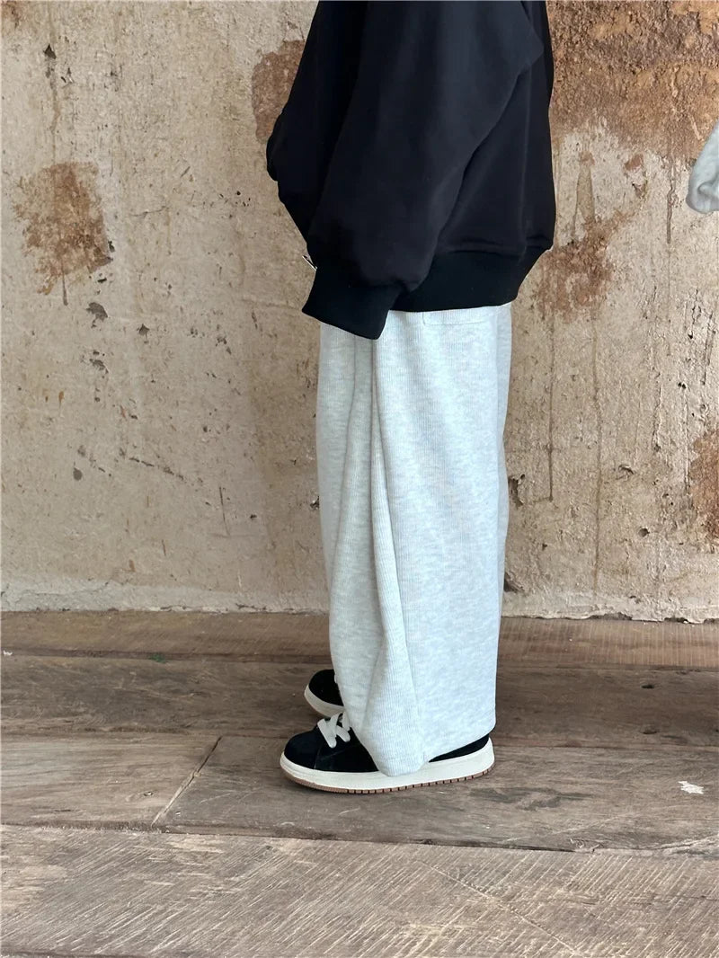 Children Clothing 2025 Spring Autumn New Fashion Korean Style Casual Sweatpants Boys and Girls Loose Solid Color Knitted Pants