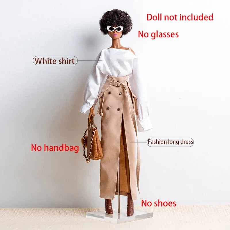 30cm Supermodel Clothes Accessories Winter Retro Jacket/Luxury Fur Fashion Classic Trench Coat Set For 1/6 Babi FR Xianxian Doll