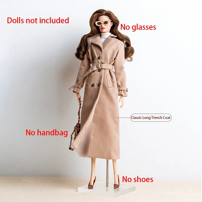 30cm Supermodel Clothes Accessories Winter Retro Jacket/Luxury Fur Fashion Classic Trench Coat Set For 1/6 Babi FR Xianxian Doll