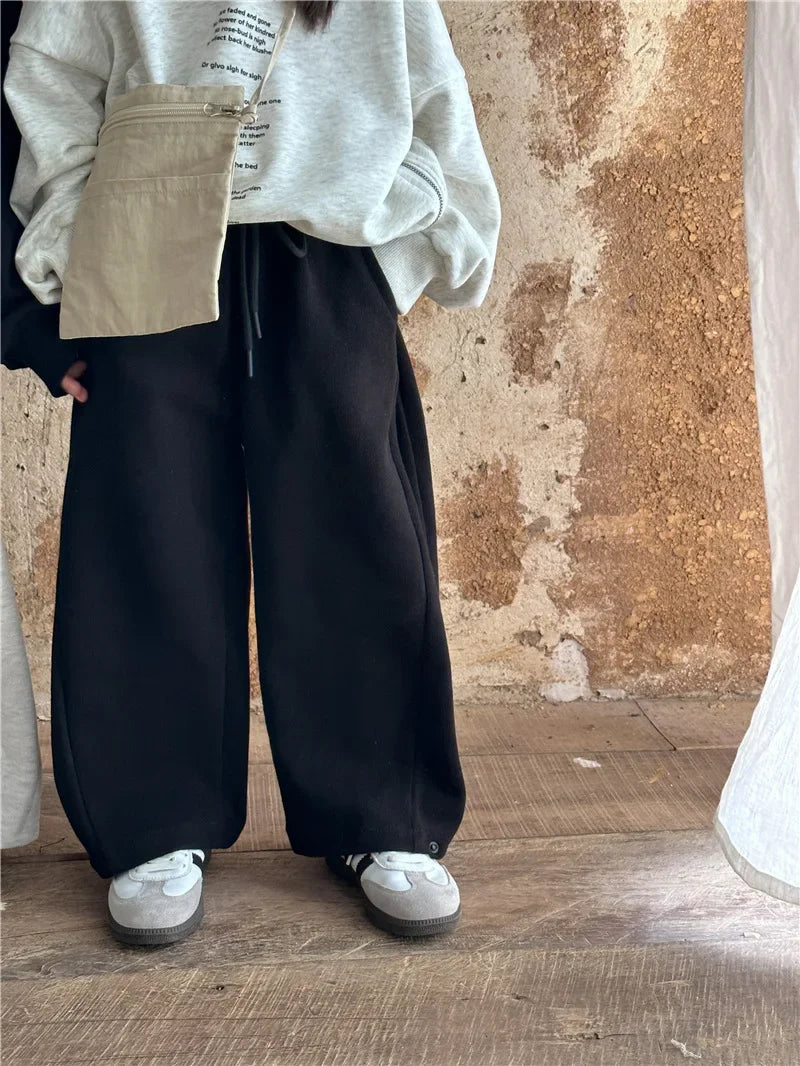 Children Clothing 2025 Spring Autumn New Fashion Korean Style Casual Sweatpants Boys and Girls Loose Solid Color Knitted Pants