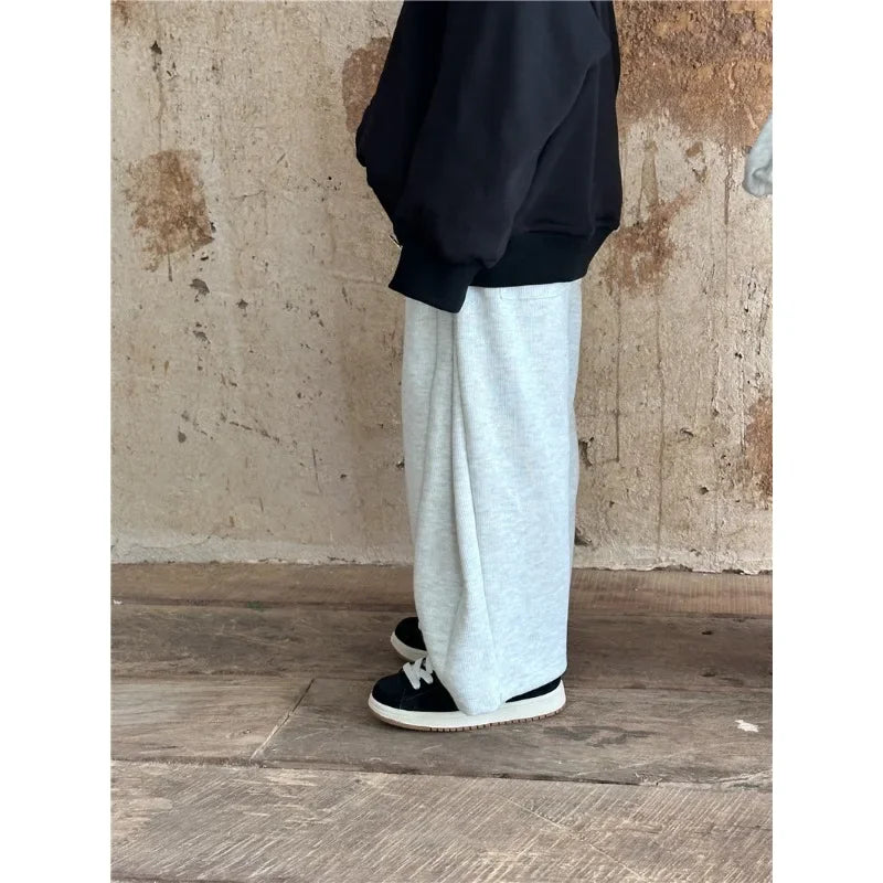 Children Clothing 2025 Spring Autumn New Fashion Korean Style Casual Sweatpants Boys and Girls Loose Solid Color Knitted Pants