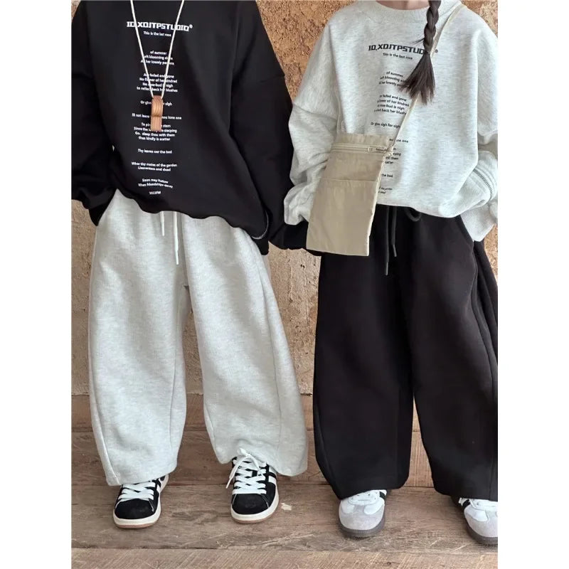 Children Clothing 2025 Spring Autumn New Fashion Korean Style Casual Sweatpants Boys and Girls Loose Solid Color Knitted Pants