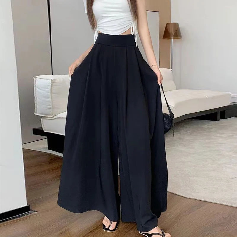 2024 Woman Clothing Trend Large Hem Wide Leg Skirt Pants Casual  Women's Pants Elegant Basic High Waisted Office Lady Trousers
