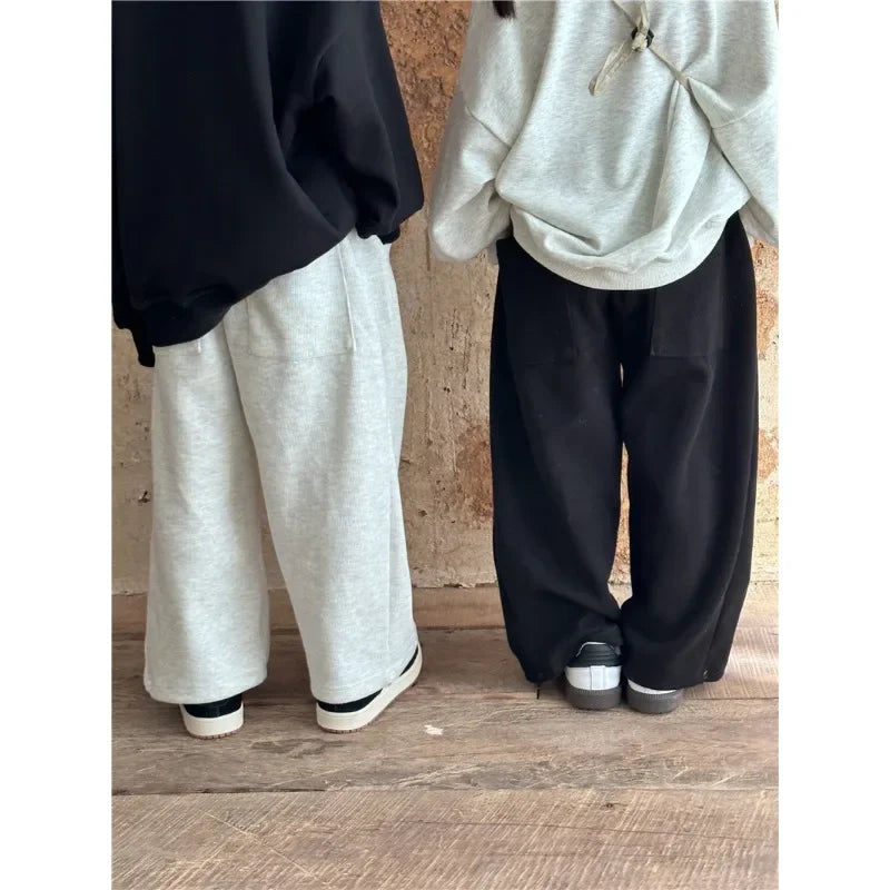 Children Clothing 2025 Spring Autumn New Fashion Korean Style Casual Sweatpants Boys and Girls Loose Solid Color Knitted Pants