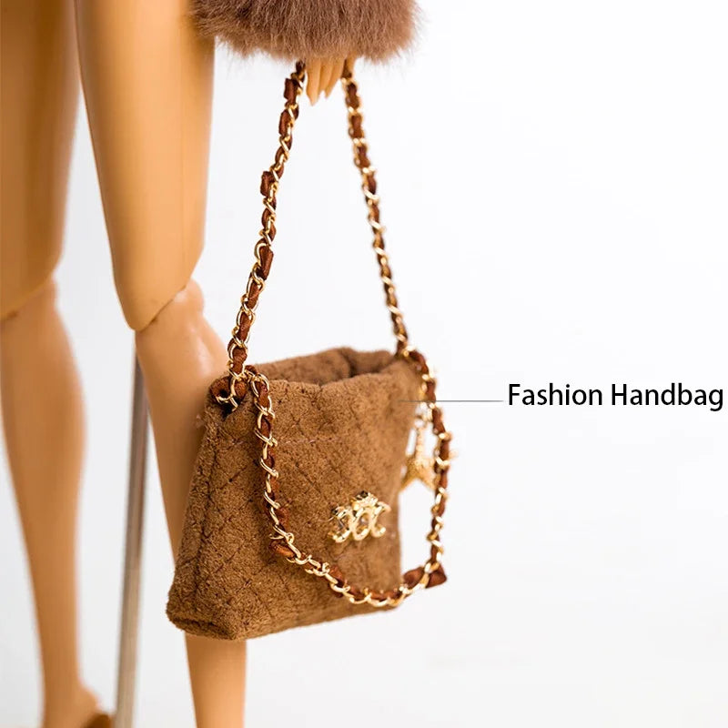 30cm Supermodel Clothes Accessories Winter Retro Jacket/Luxury Fur Fashion Classic Trench Coat Set For 1/6 Babi FR Xianxian Doll