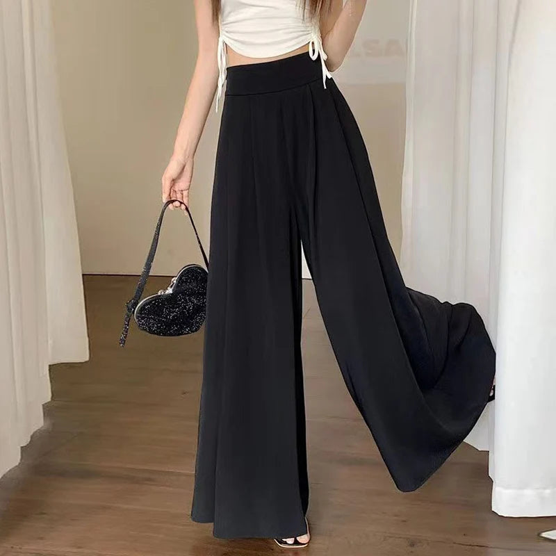 2024 Woman Clothing Trend Large Hem Wide Leg Skirt Pants Casual  Women's Pants Elegant Basic High Waisted Office Lady Trousers