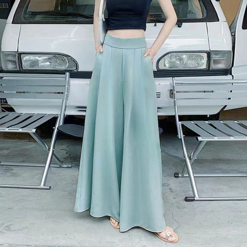 2024 Woman Clothing Trend Large Hem Wide Leg Skirt Pants Casual  Women's Pants Elegant Basic High Waisted Office Lady Trousers