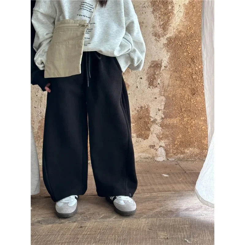 Children Clothing 2025 Spring Autumn New Fashion Korean Style Casual Sweatpants Boys and Girls Loose Solid Color Knitted Pants