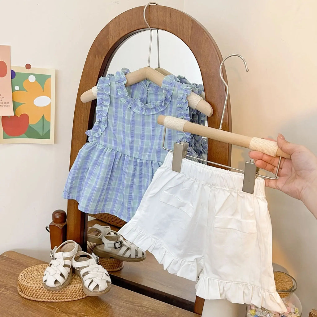 Children's Clothing Sets Plaid Sleeveless Top + Shorts Kids Clothes Girls Clothes Set 2 To 7 Years Kids Boutique Clothes
