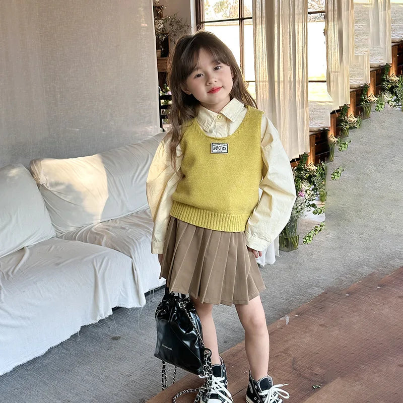 Children Clothing 2024 Spring New Children Fashion Versatile Shirt Boys and Girls Solid Color Lapel Shirt Jacket Simple