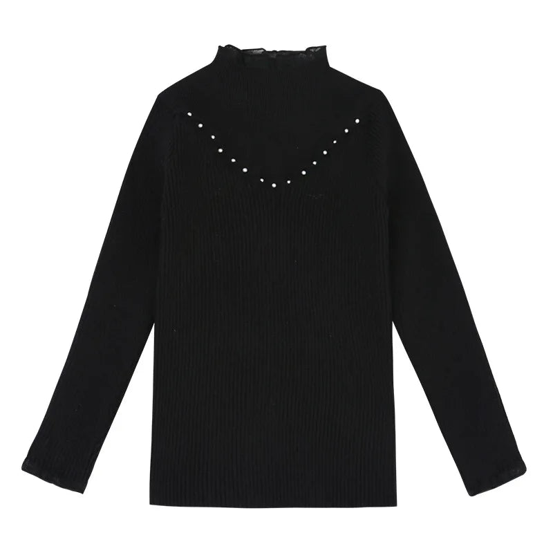 Children's clothing girls autumn knitted sweater new children's pearl bottoming shirt autumn and winter