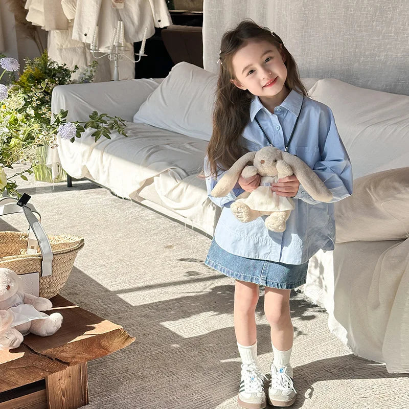 Children Clothing 2024 Spring New Children Fashion Versatile Shirt Boys and Girls Solid Color Lapel Shirt Jacket Simple