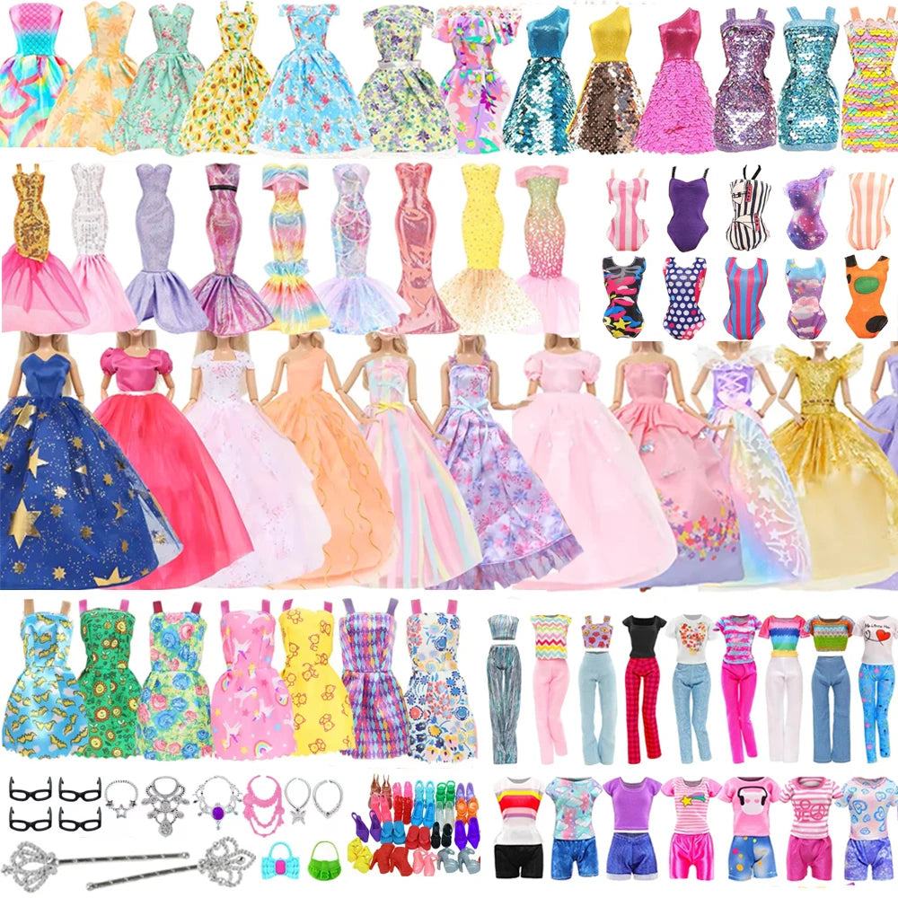 50 PCS Clothes Accessories for 11.5''/30cm Dolls Fashion Gowns Dresses Casual Outfits Swimsuits Shoes Necklace Glasses Kids Gift