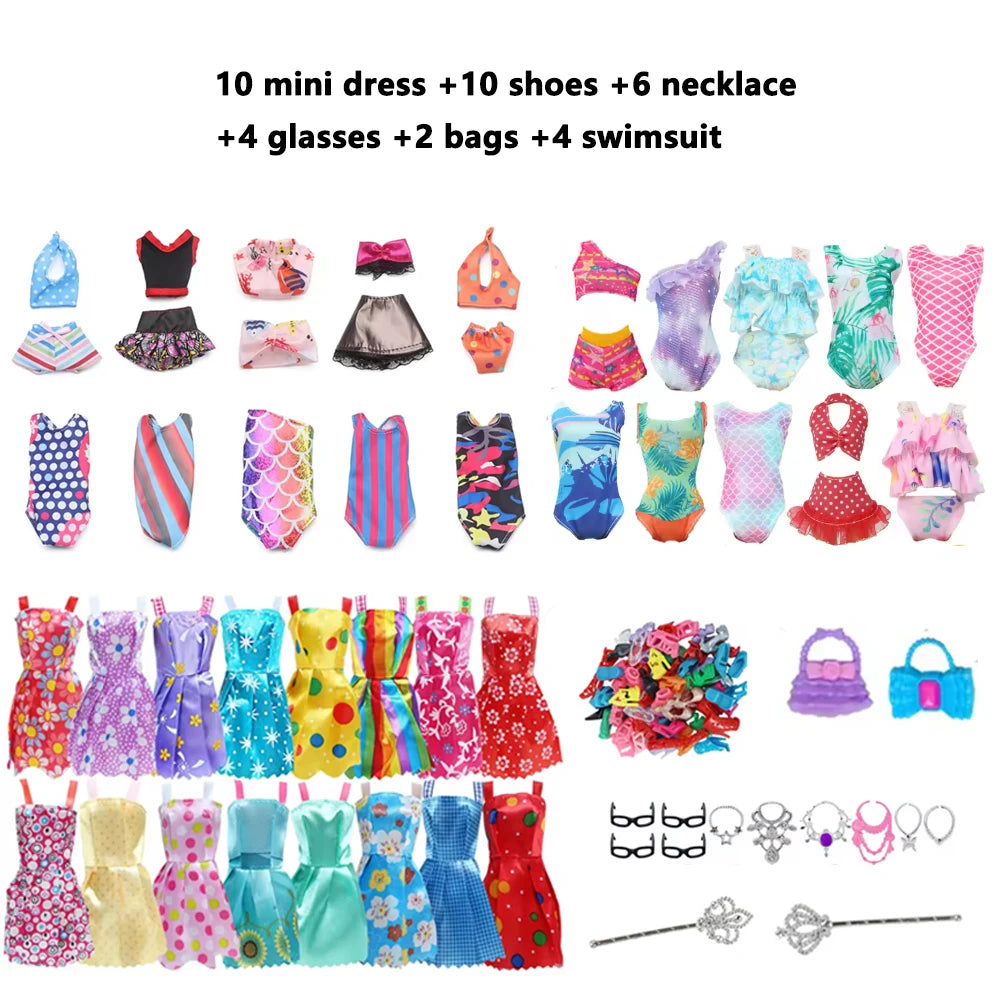 50 PCS Clothes Accessories for 11.5''/30cm Dolls Fashion Gowns Dresses Casual Outfits Swimsuits Shoes Necklace Glasses Kids Gift