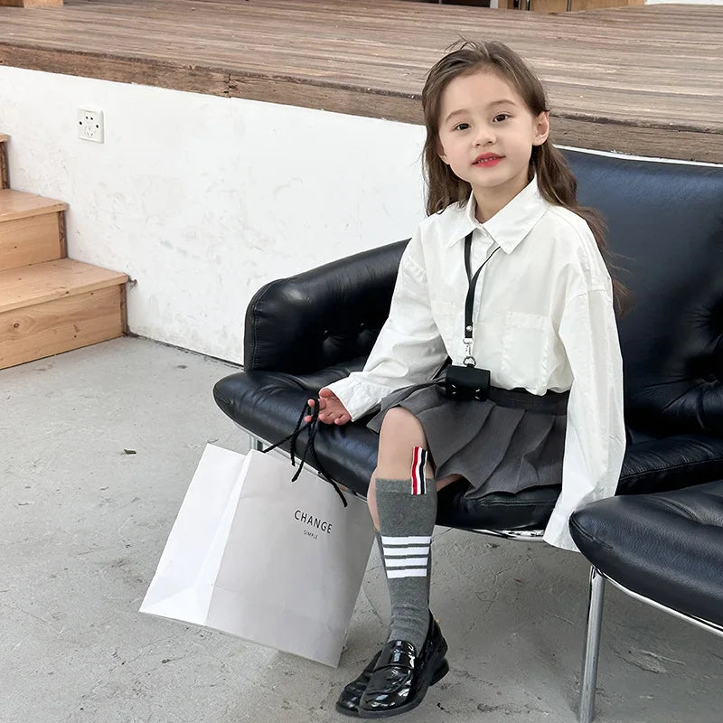 Children Clothing 2024 Spring New Children Fashion Versatile Shirt Boys and Girls Solid Color Lapel Shirt Jacket Simple