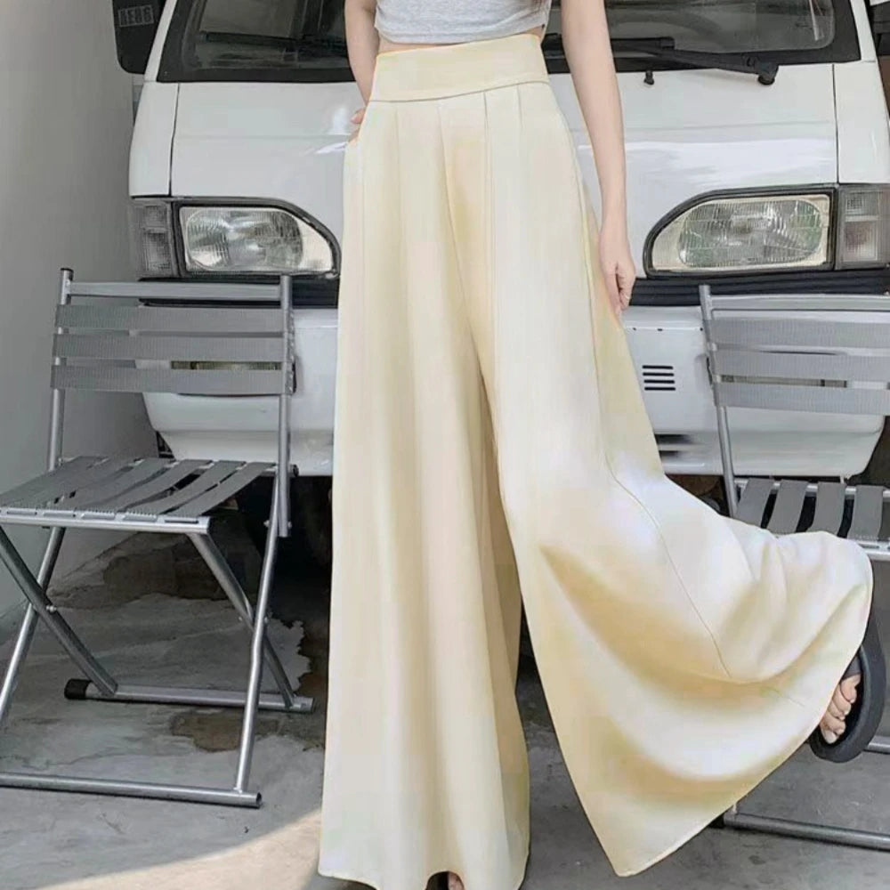 2024 Woman Clothing Trend Large Hem Wide Leg Skirt Pants Casual  Women's Pants Elegant Basic High Waisted Office Lady Trousers