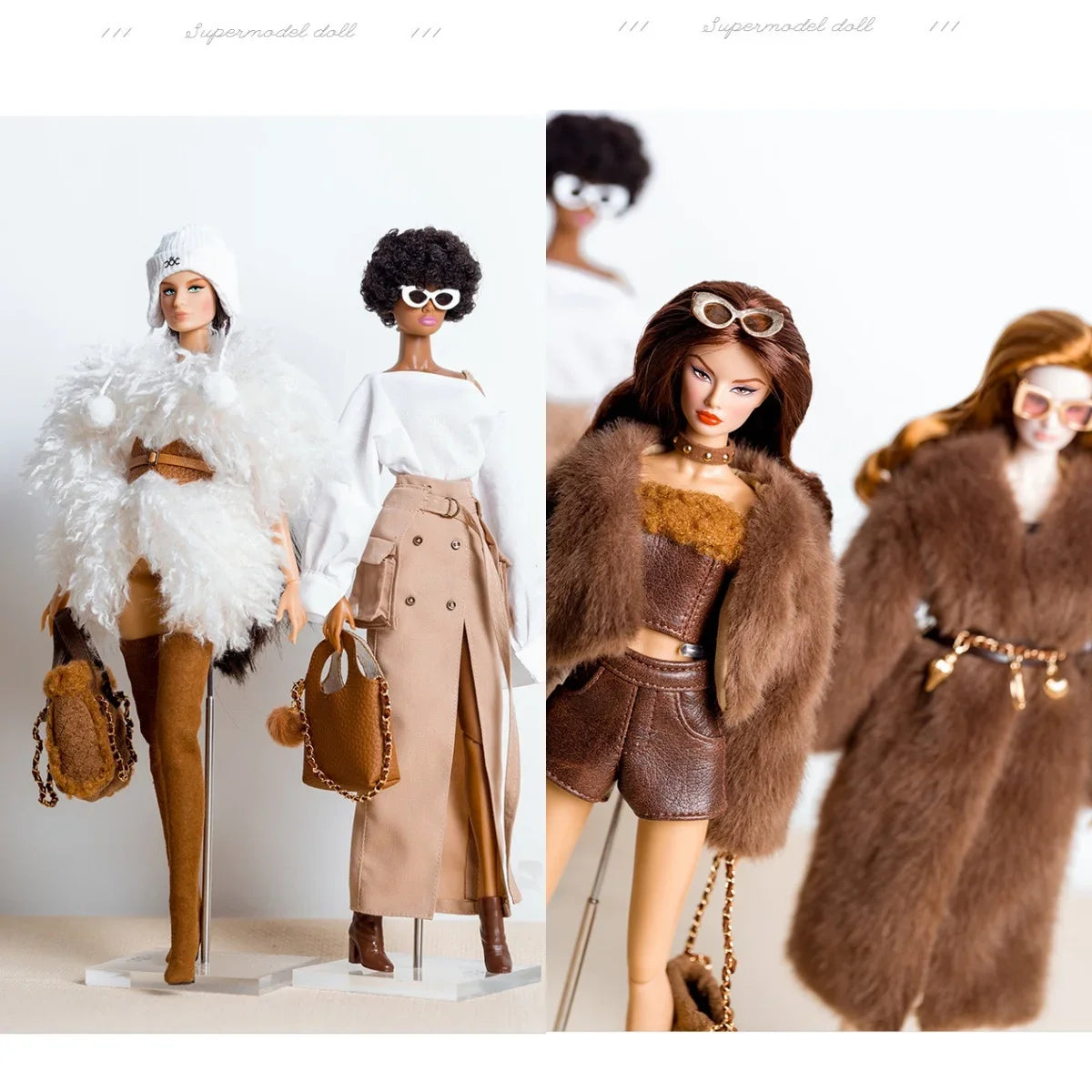 30cm Supermodel Clothes Accessories Winter Retro Jacket/Luxury Fur Fashion Classic Trench Coat Set For 1/6 Babi FR Xianxian Doll